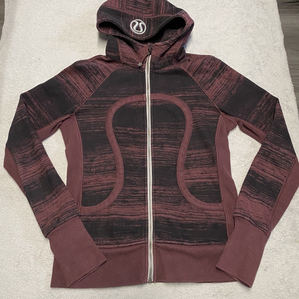 Lululemon‎ Scuba Hoodie Size 8 Full Zip Righteous Stripe Bordeaux Drama